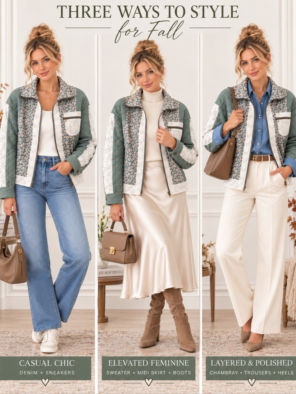 Ampersand Avenue | Quilted Jacket Size XS Sage Floral Lace Patchwork Cottagecore - Picture 2 of 9